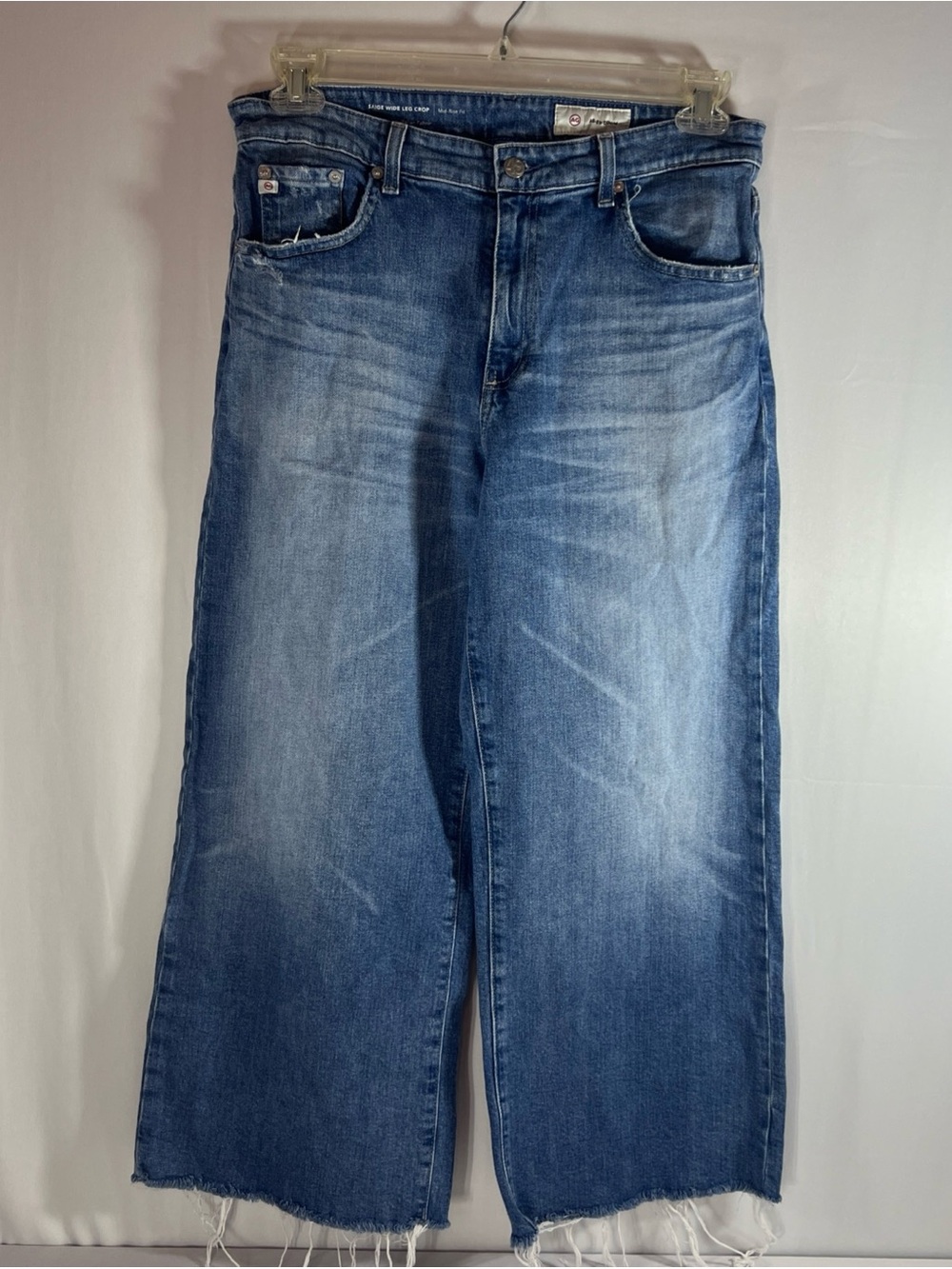 AG Adriano Goldschmied Saige Wide Leg Crop Jeans Womens 30 Light Wash Raw Hem